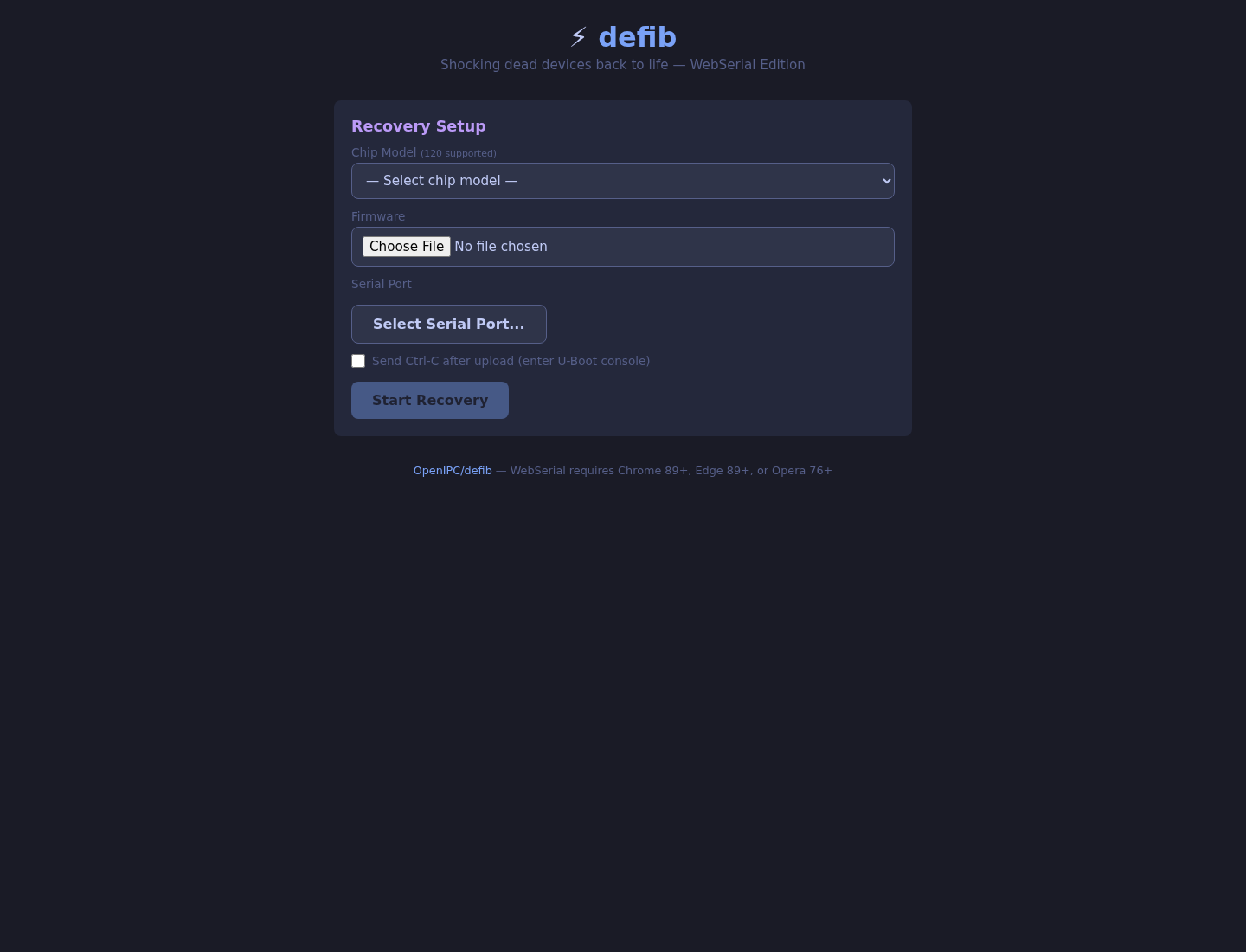 Defib Web Recovery Tool