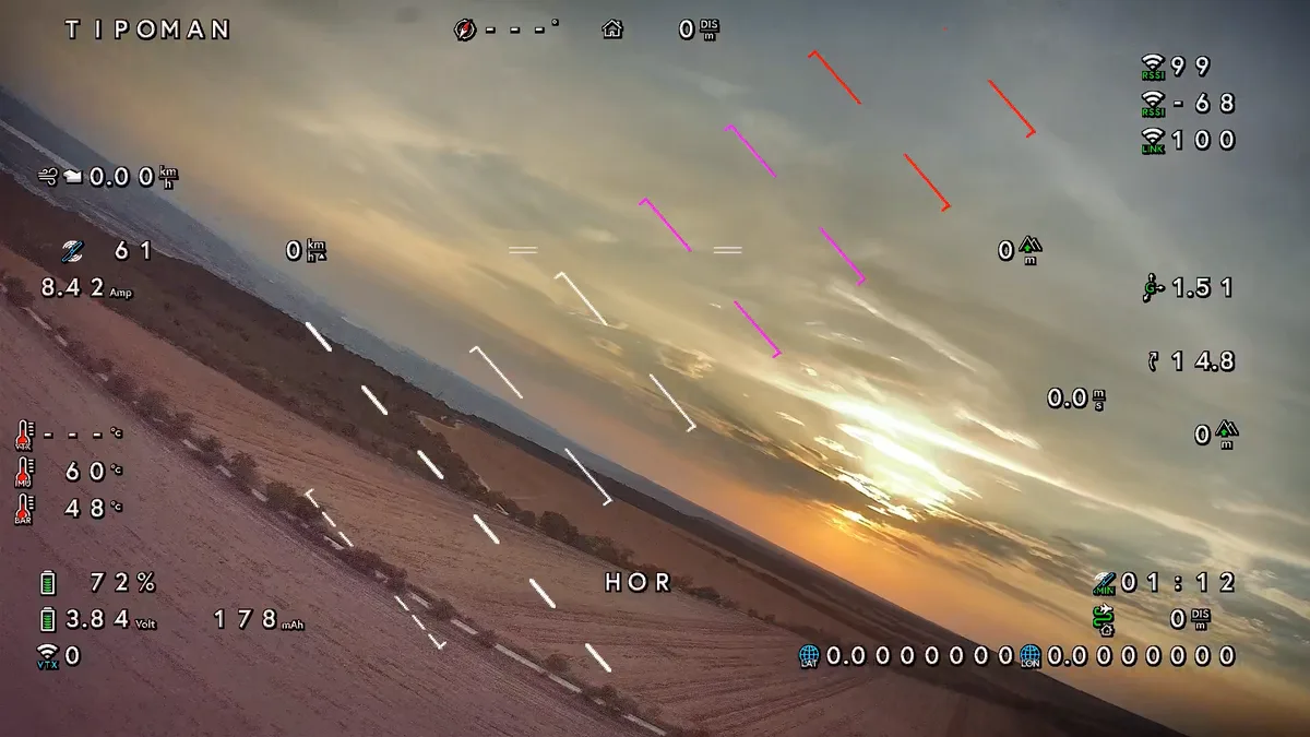 MSP OSD overlay on an FPV video feed